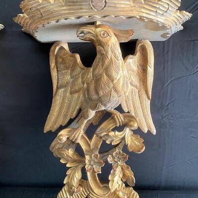 LOT#143: Pair of Gilded Eagle Sconces