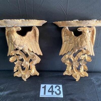 LOT#143: Pair of Gilded Eagle Sconces