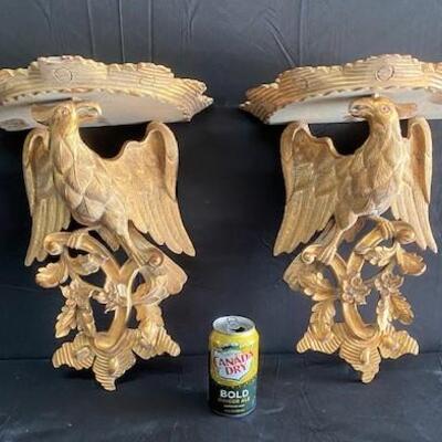 LOT#143: Pair of Gilded Eagle Sconces