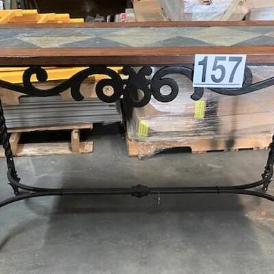 LOT#157: Hall Table with Cast Iron Base & Slate Top