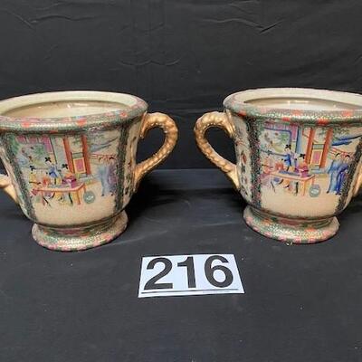 LOT#216: Pair of Handled Vases