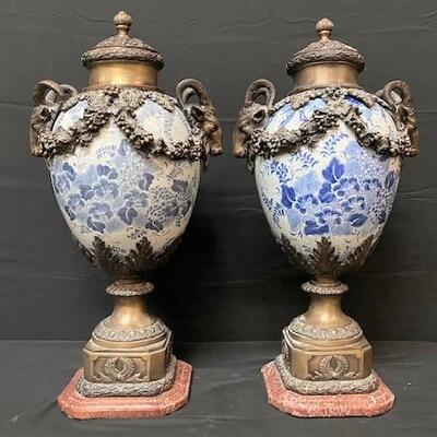 LOT#219: Large French Mounted Urns