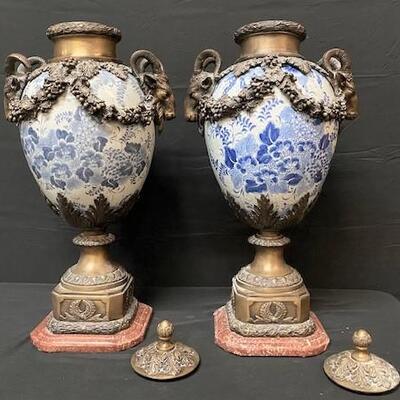 LOT#219: Large French Mounted Urns