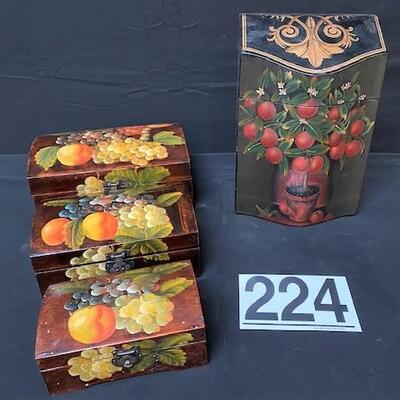 LOT#224: Assorted Painted Wooden Storage Boxes