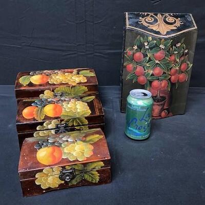 LOT#224: Assorted Painted Wooden Storage Boxes
