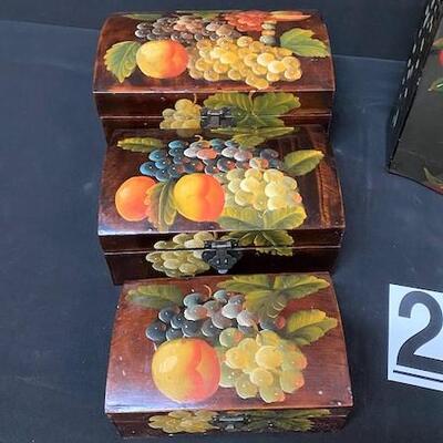 LOT#224: Assorted Painted Wooden Storage Boxes