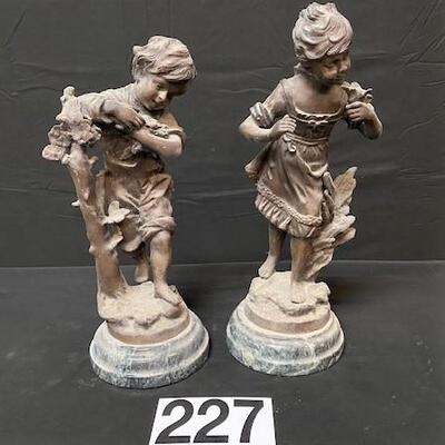 LOT#227: Bronze Juvenile Statues on Marble Base