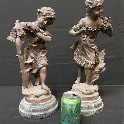 LOT#227: Bronze Juvenile Statues on Marble Base