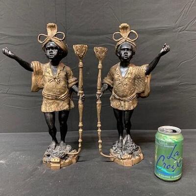 LOT#233: Vintage Bronze Blackamoor Candleholders