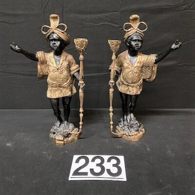 LOT#233: Vintage Bronze Blackamoor Candleholders