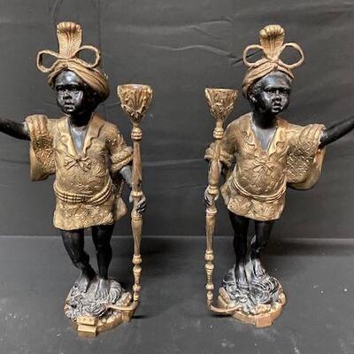 LOT#233: Vintage Bronze Blackamoor Candleholders