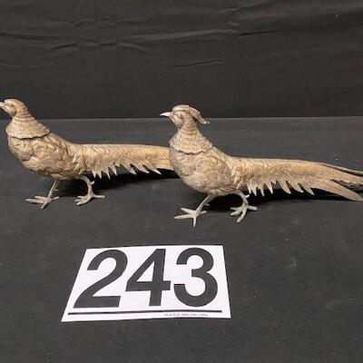 LOT#243: Pair of White Brass Pheasant Table Garnitures