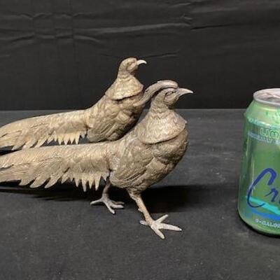 LOT#243: Pair of White Brass Pheasant Table Garnitures