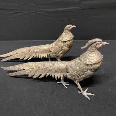 LOT#243: Pair of White Brass Pheasant Table Garnitures