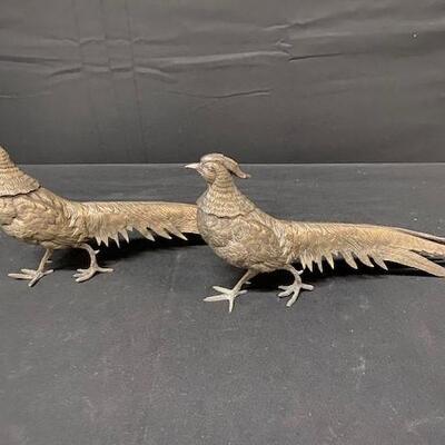 LOT#243: Pair of White Brass Pheasant Table Garnitures
