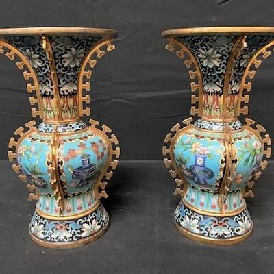 LOT#261: Pair of Jingea Cloisonne Vases