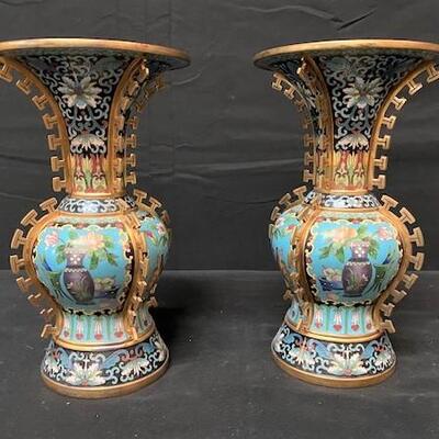 LOT#261: Pair of Jingea Cloisonne Vases
