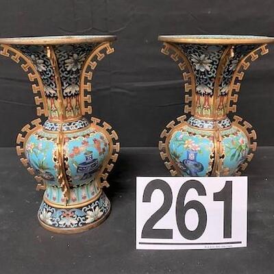 LOT#261: Pair of Jingea Cloisonne Vases