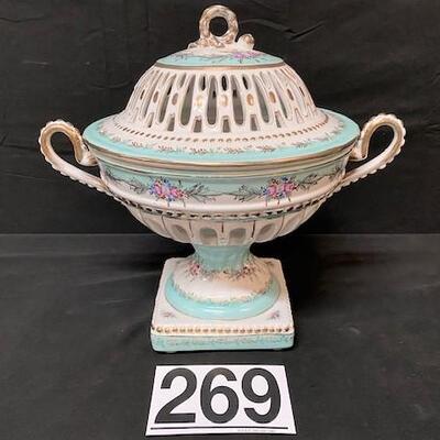 LOT#269: Large Limoges Pierced Bowl with Lid
