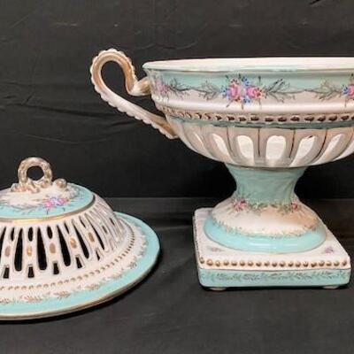 LOT#269: Large Limoges Pierced Bowl with Lid