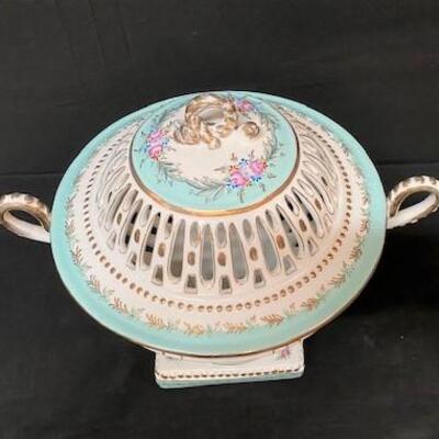 LOT#269: Large Limoges Pierced Bowl with Lid