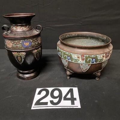 LOT#294: Champleve Bowl & Vase
