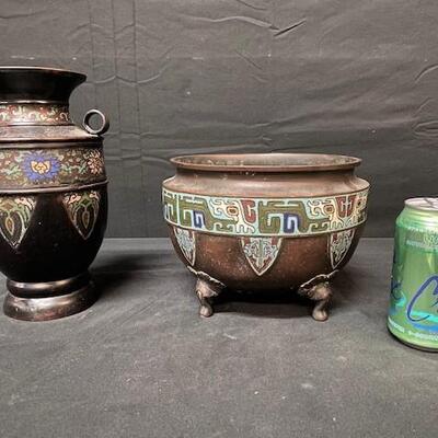 LOT#294: Champleve Bowl & Vase