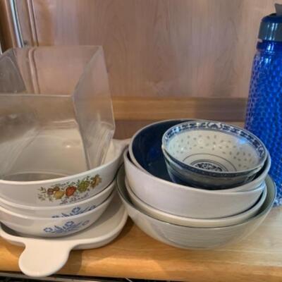 Lot 12. Farberware rotisserie, cookware, French onion soup bowls, cooking charts, mixing bowls, etc.--$45