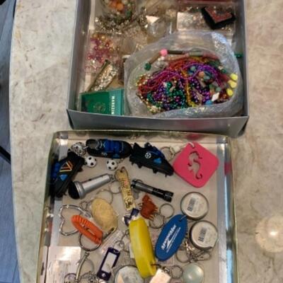 Lot 24. Assortment of costume jewelry, key chains, beads--$15