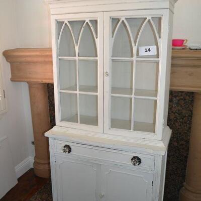 LOT 14 WHITE WOOD AND GLASS CABINET