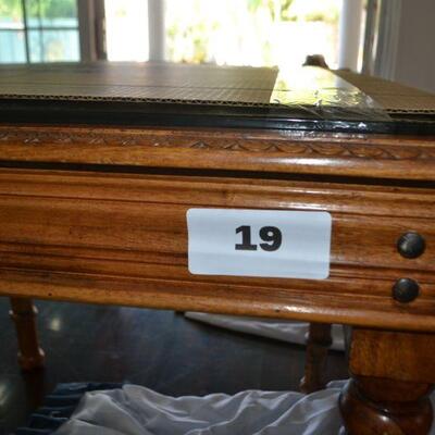 LOT 19 WOOD TABLE WITH GLASS TOP 