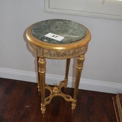 LOT 17 SIDE TABLE WITH MARBLE TOP AS-IS DAMAGED TOP