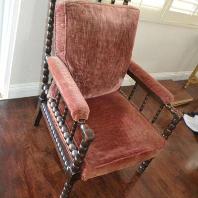 LOT 18 VELOUR AND WOOD CHAIR 