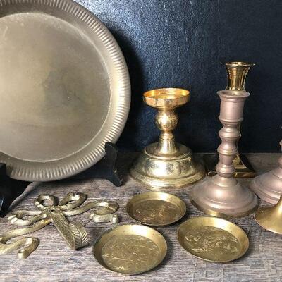 17: Lot of Brass Candlesticks and Decor
