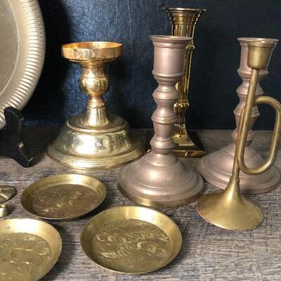 17: Lot of Brass Candlesticks and Decor