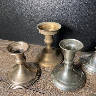 59: Pewtor, Brass, and Silverplate Candlesticks