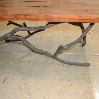 LOT 126 WOOD COFFEE TABLE WITH METAL SIMULATED BRANCH LEGS