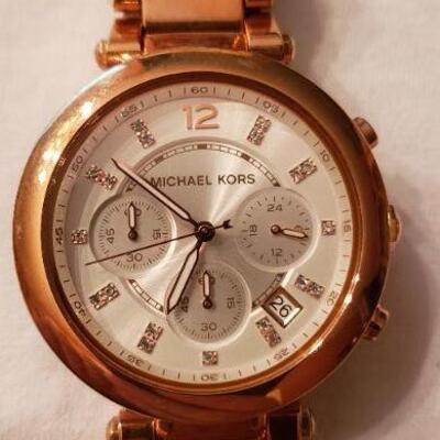 New Michael Kors Women's Crystal Chronograph Watch Rose Gold 