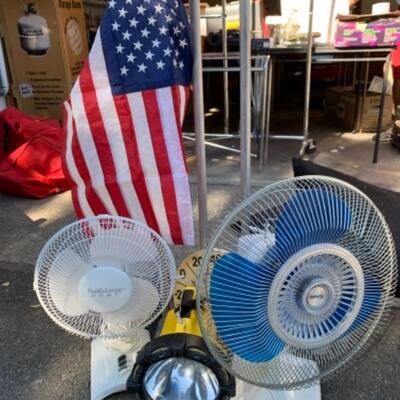 Lot 112. Handcart, two fans, energy light, flag, pillows, thermometer, picnic set--$40