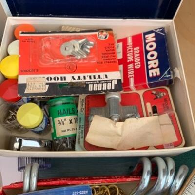 Lot 117. Vintage dental tools hardware, bell, fan, jumper cables, palm sander, etc.--$35