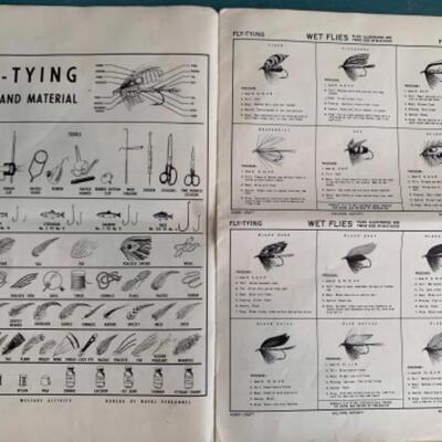 Lot 119. Vintage fly tying kit (unused), reels, fishing lines, deep sea rods, tackle box & bag, U.S. Navy fly tying booklet, battery...
