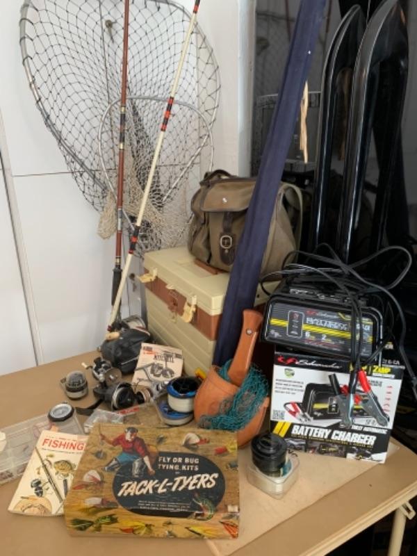 Lot 119. Vintage fly tying kit (unused), reels, fishing lines, deep sea