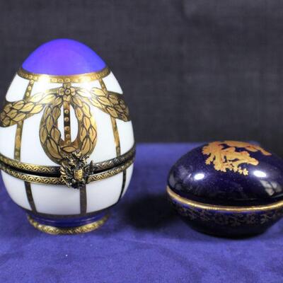 LOT#322: 2 Signed Limoges Eggs (One Faberge)