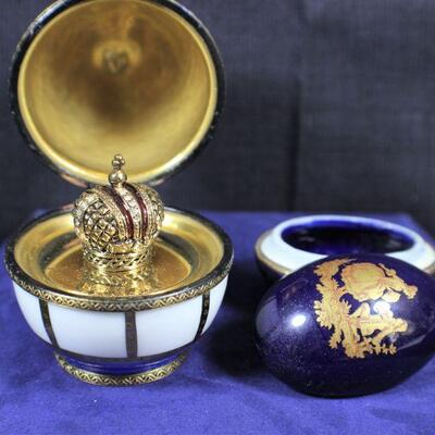 LOT#322: 2 Signed Limoges Eggs (One Faberge)