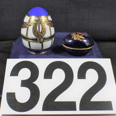 LOT#322: 2 Signed Limoges Eggs (One Faberge)