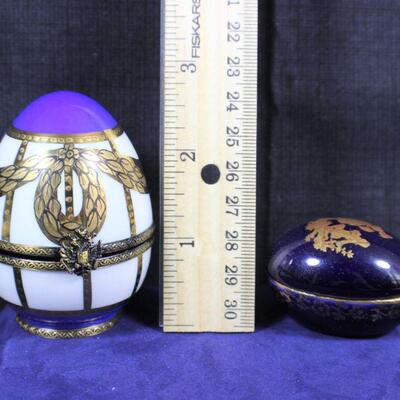 LOT#322: 2 Signed Limoges Eggs (One Faberge)