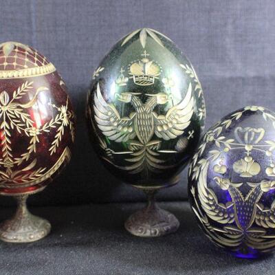 LOT#348: 5 Faberge Style Cut Glass Eggs