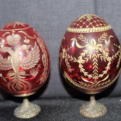 LOT#348: 5 Faberge Style Cut Glass Eggs