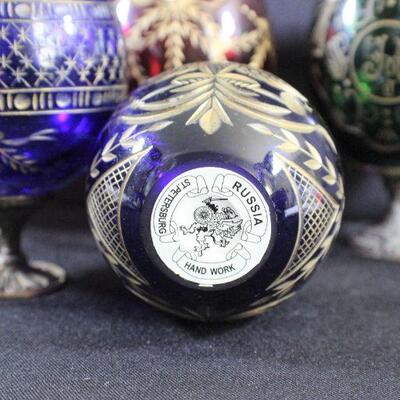 LOT#348: 5 Faberge Style Cut Glass Eggs