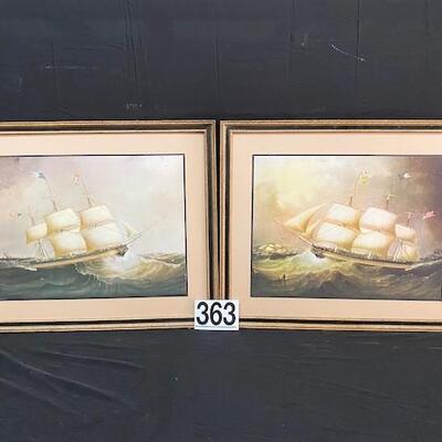 LOT#363: 2 Unsigned Ships/Heavy Stock Print on Board